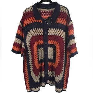 NWT MORSECODE Crochet Sweater Shirt‎ Sort Sleeve Multicolor MCQ1001 Size LARGE